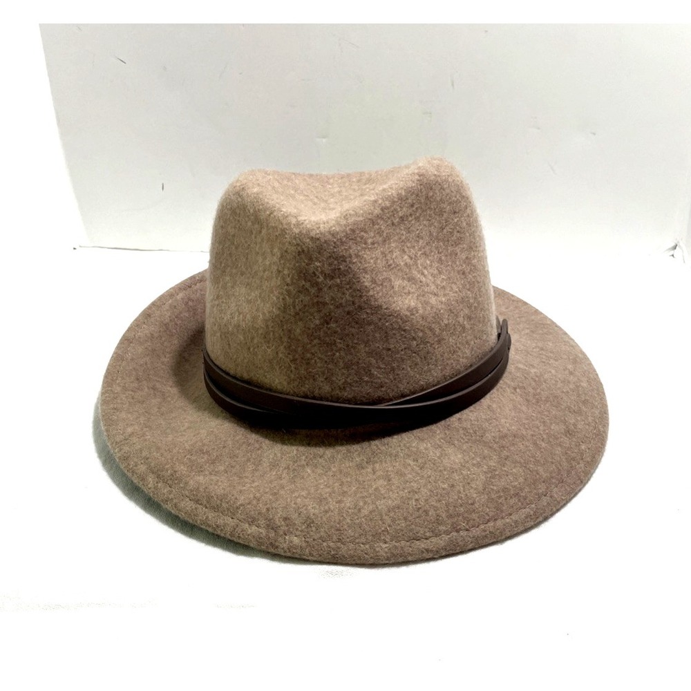 Chico's Fedora Hat Beige w/ Faux Leather Band Women's‎ One Size